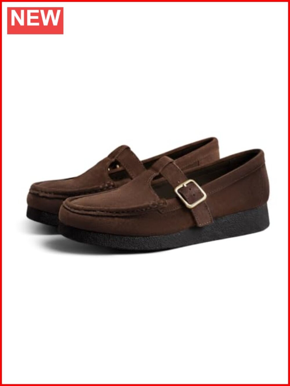 Women's Square Toe Platform T-Strap Faux Suede Loafers Slip On Flats